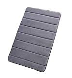 FINDNEW Non-Slip Memory Foam Bath Mat Stripe Style Soft Touch Microfiber Bathroom Rugs with Anti-Skid Bottom,Absorbent&Comfortable,Quickly Drying(Grey, 20
