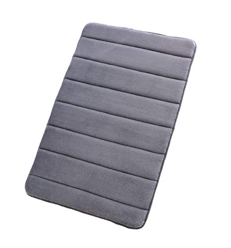 FINDNEW Non-Slip Memory Foam Bath Mat Stripe Style Soft Touch Microfiber Bathroom Rugs with Anti-Skid Bottom,Absorbent&Comfortable,Quickly Drying(Grey, 20