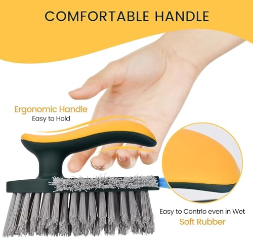Image of 4 in 1 Tile Grout Cleaner Brush with Squeegee V-Shape Gap Scrub Brush with Stiff Bristles Multipurpose Crevice Cleaning Tool for Floor, Bathroom, Kitchen, Sink & Window (1 Pc)
