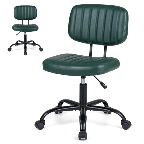 Image of CASART Swivel Office Chair, PU Leather Ergonomic Armless Chair with 5 Rolling Casters, Height Adjustable Mid-Back Seat Task Chairs for Home Office (Green, 58 x 58 x 77-86cm)