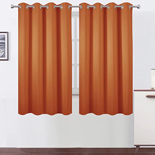 Image of LEMOMO Orange Blackout Curtains 52 x 63 Inch Length /Set of 2 Curtain Panels /Thermal Insulated Room Darkening Blackout Curtains for Bedroom