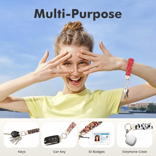 Image of Scrunchie Keychain Wristlet, Key Chain for Car Keys with D Ring, Stretchy Phone Charms with Tether Tab for Women.