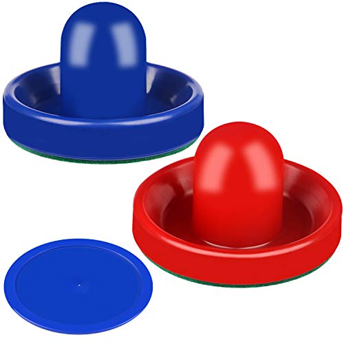 ONE250 Air Hockey Pushers and Blue Air Hockey Pucks, Goal Handles Paddles Replacement Accessories for Game Tables (4 Striker, 4 Puck Pack) (Blue & Red) - Thumbnail 3