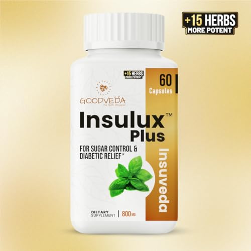 Image of Insulux Plus Blood Sugar Support Capsules | Helps Support Glucose Balance with Gymnema, Karela & Jamun | 100% Ayurvedic Herbal Supplement with 12 Plant Based Ingredients | Metabolism & Energy Support | 60 Capsules (Pack of 2)