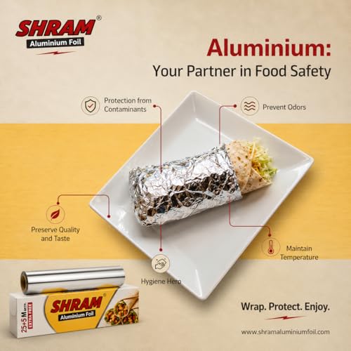 Image of Aluminium Foil 25 Meter + 5 Meter Free | 11 Micron Food Grade Kitchen Foil Roll | Safe Paper Zigzag Cutter | Multipurpose Foil for Home, Hotel & Restaurant Use | Baking, Grilling & Food Wrapping