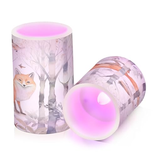 Image of Fox in The Woods Flameless Candles With Remote - Set of 2 Battery Operated Pillar Candles for Home Decoration, Christmas, Party
