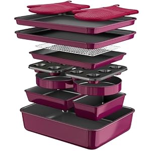 Wildone 13-Piece Baking Pans Set, Nonstick Bakeware Sets, Plum
