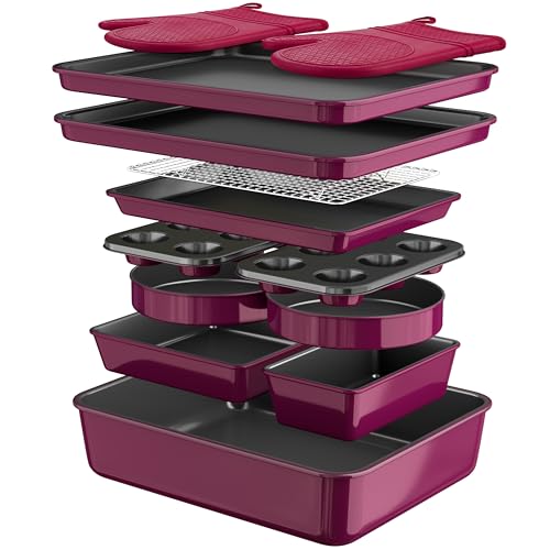 Wildone 13-Piece Baking Pans Set, Nonstick Bakeware Sets, Plum