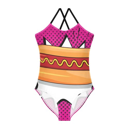 Art Hot Dog Swimsuit for Girls, Toddler One Piece Swimsuit Girl Sport Summer Beach Swimwear for 3 Years Old