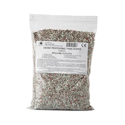 R&R SHOP - Fertilizante Profesional Starter CE para Césped, NPK 15-25-6, Efecto Inmediato, Enraizamiento Rápido y Crecimiento Uniforme (0.9Kg – 30m²)