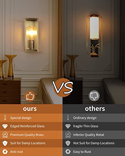 Boca Do Lobo Outdoor Wall Lights, Exterior Waterproof Wall Sconce Light Fixture, Brushed Brass Frame With Clear Glass Shade For Porch, Entryway, Front Door, E26 Base(Bulb Not Included) #TOP6