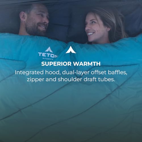 Image of Teton Mammoth Queen Size Double Sleeping Bag- A Warm Bag the Whole Family can Enjoy - Great for Camping, Hunting and Base Camp. Compression Sack Included