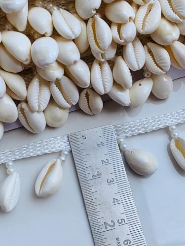 Ribete de concha de caurí con perlas pasamanería náutica cinta blanca decoración comunión 5