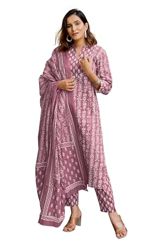 Image of MIRCHI FASHION Pure Cotton Women Straight Batik Print & Mirror Work Kurti Set with Dupatta and Pant