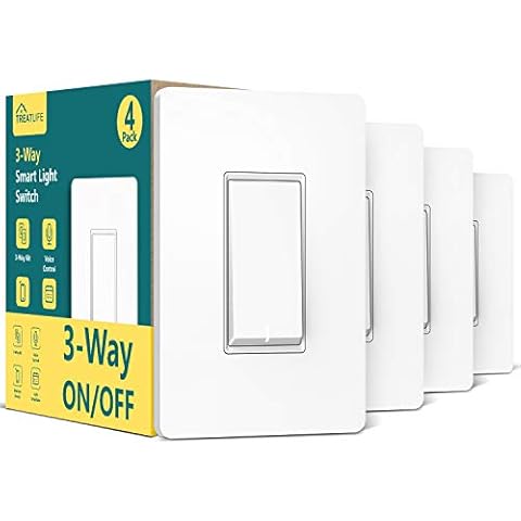 TREATLIFE 3 Way Smart Switch 4 Pack, 2.4Ghz WiFi Smart Light Switch 3 Way Switch Works with Alexa, Google Home and SmartThings, Remote Control, FCC, Schedule, Neutral Wire Required Cover