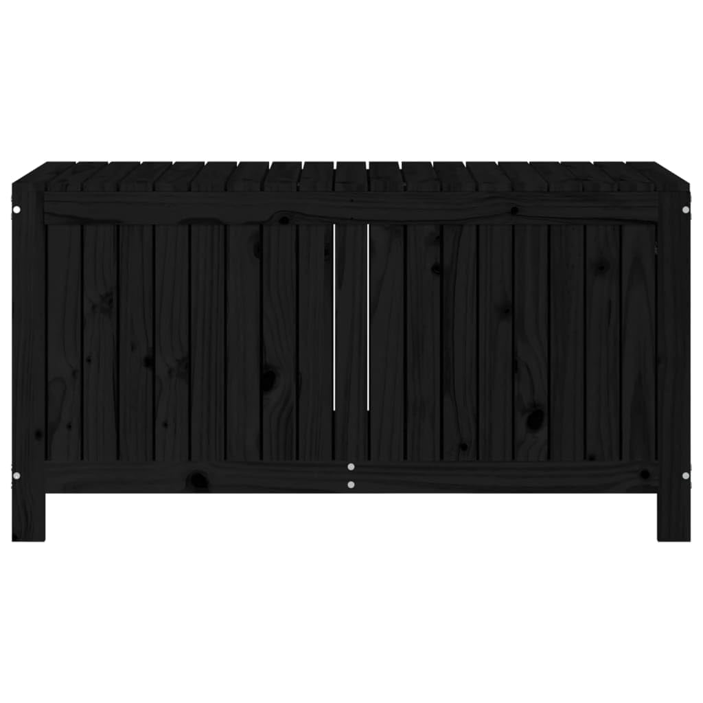 Gartentruhe aus Massivholz Kiefer 121x55x64 cm mit Gasdruckfeder Deckel und Belüftungslatten, Stauraum Box für Aufbewahrung, Outdoor Aufbewahrungsbox Schwarz