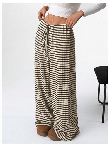 Women's Striped Pants Knit Lounge Pants Wide Leg Baggy Sweatpants Comfy Pajama Bottom3