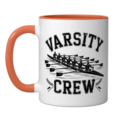 College Crew Rowing Badge Varsity Style Classic Sport Ceramic Mug, Orange/White, 11oz