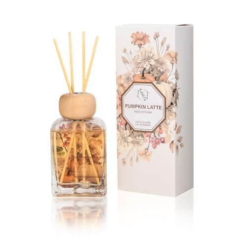 Reed Diffuser for Home Pumpkin Spice Reed Diffuser Orelune Home Fragrance 3.4 fl oz Pumpkin Essential Oil Diffuser with Sticks Fall Diffuser for Bathroom Shelf Decor Halloween Decor(Pumpkin Latte)