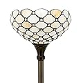 WERFACTORY Tiffany Floor Lamp Cream Amber Stained Glass Bead Light 12X12X66 Inches Pole Torchiere Standing Corner Torch Uplight Decor Bedroom Living Room Home Office (LED Bulb Included) S005 Series