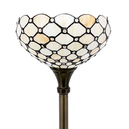 Image of WERFACTORY Tiffany Floor Lamp Cream Amber Stained Glass Torchiere Light