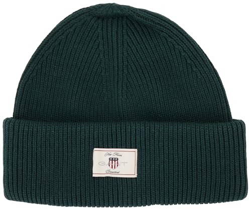GANT Cotton Blend Ribbed Beanie Hat, Tartan Green, One Size