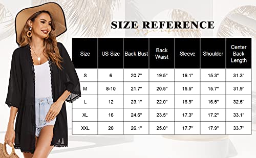 Elesol Womens Cardigan Summer Lace Swimsuit Coverup Open Front 3/4 Sleeve Plus Size Beach Kimono,Grey,Xl #TOP5