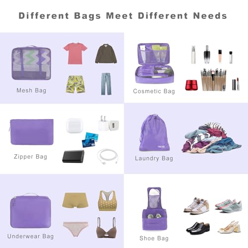 BAGAIL 8 Set Packing Cubes Luggage Packing Organizers for Travel Accessories-Light Purple