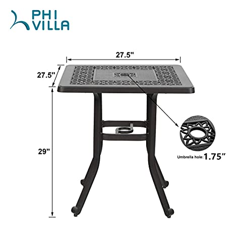 PHI VILLA 27.5” Cast Aluminum Patio Bistro Table, Outdoor Coffee Tea Small Square Side End Tables for Garden, Backyard with 1.75” Umbrella Hole - Thumbnail 3
