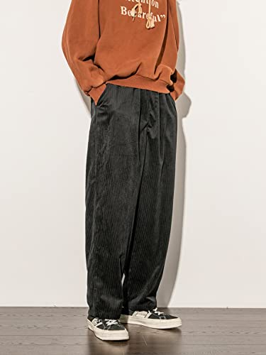 Wdirara Men's High Waist Corduroy Wide Leg Pants Casual Pants With Pockets Black M #TOP2