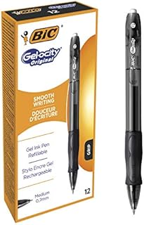BIC Gel-ocity Original, Gel Ink Pens, With a Soft Grip, Seamless Smooth Writing, in Black, Medium: 0.7mm, Pack of 12