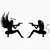 Sexy Angel Devil Girls Gun Pistol Handgun Naughty vs Nice Good vs Evil Vinyl Sticker Decal for Car Truck Motorcycle Windows Bumper Laptop Home Wall Decor - Many Colors & Sizes