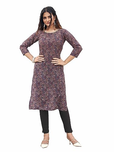 Womanista Women’s Wine Floral Print Cotton Blend Kurta with Neck Work
