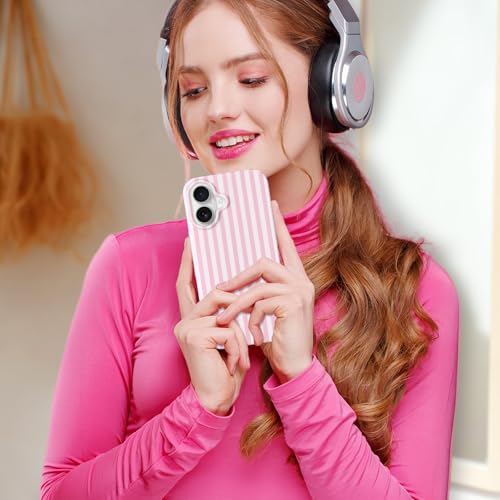 Hython for iPhone 16 Case Cute Striped Aesthetic Design Simple Stripes Cover 6.1", Thin Slim Soft TPU Bumper Shockproof Rubber Protective Phone Cases for Women Girls Girly Boys, Pink and White by Hython - Used condition - Image 5
