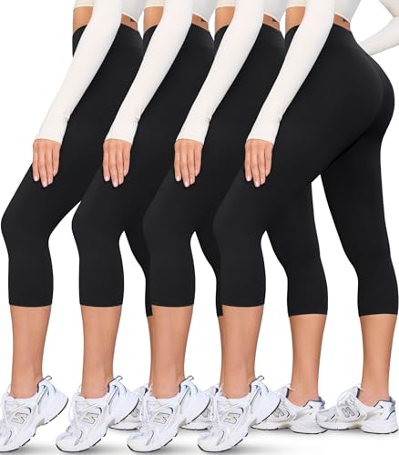 VALANDY Creamlush 4 Pack Capri Leggings for Women-High Waisted Stretchy Soft Yoga Lounge Pants(S-3XL)
