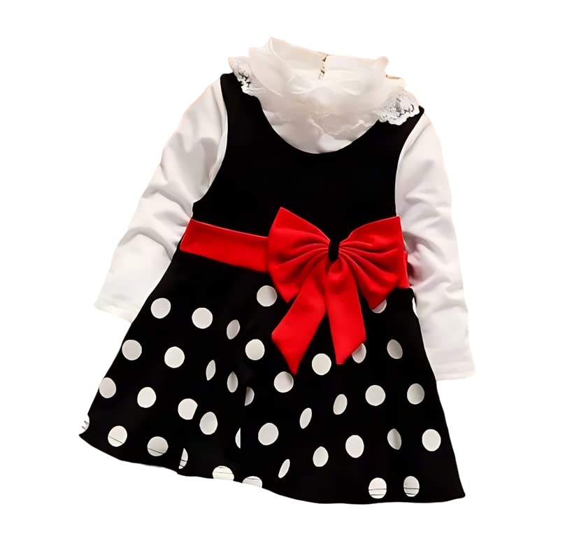 Jasmin Dresses Cotton Blend Casual Knee Length Polka Dot Printed Frock Dress for Girls Kids