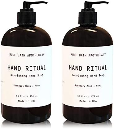 Muse Bath Apothecary Hand Ritual - Aromatic and Nourishing Hand Soap, Infused with Natural Aromatherapy Essential Oils - 16 oz, Rosemary Mint + Hemp, 2 Pack
