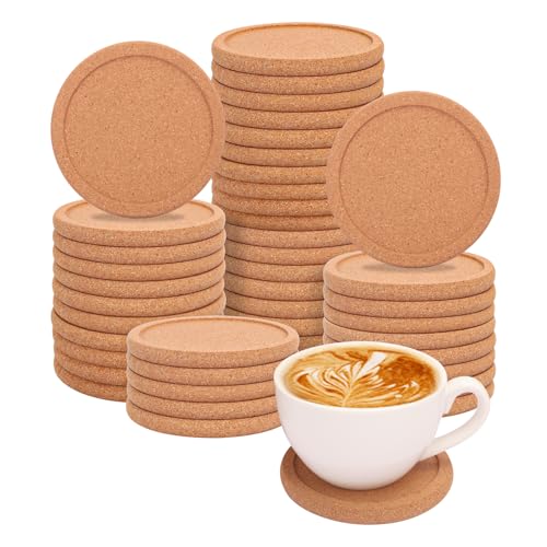 45 Pack 3.93 Inch Round Cork Coasters with Lip, Absorbent Cork Coasters for Drinks for Crafts, DIY Projects Wine Glass, Mug, Coffee Cup, Plants and General Use