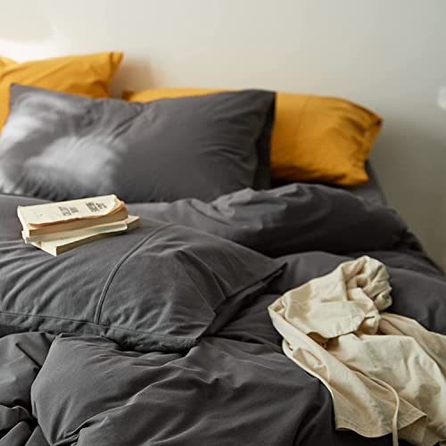 Enjoybridal Grey Duvet Cover Twin Jersey Knit Cotton Bedding Set Twin Farmhouse Soft Luxury Hotel Lightweight Aesthetic Breathable Solid Charcoal Color Duvet Cover With Ties, No Duvet #TOP4