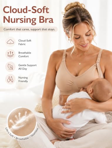 Image of HOFISH 3PACK Full Bust Seamless Nursing Maternity Bras Bralette S-XXL with Extra Bra Extenders & Clips