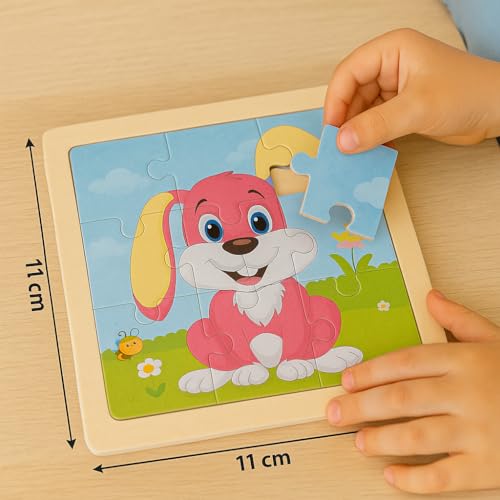Image of FUN4YOU Wooden Animal Puzzle for Kids - 4 Pack Cartoon Jigsaw Puzzles | Cow, Rabbit, Elephant & Panda | Educational Montessori Learning Toy for Toddlers | Brain Development & Fun Activity Game