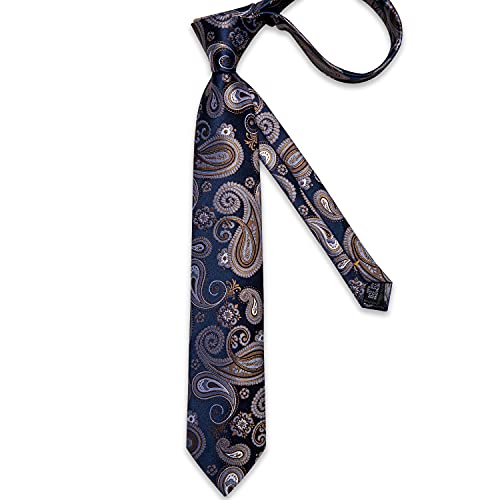 Image of DiBanGu Paisley Ties for Men Silk Necktie and Pocket Square Cufflinks Tie Clip Set Woven Classic Mens Tie for Wedding Party