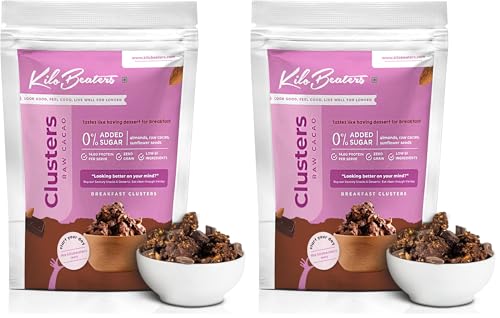 Image of Kilobeaters Clusters Muesli, Low Carb Breakfast Cereals With High Protein, No Added Sugar, Diet Food, Raw Cacao (1 kg) Pack of 2