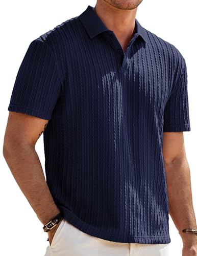 Image of JMIERR Mens Casual Polo Shirt Summer Short Sleeve Vacation Button Beach Knit Stretchy Golf Shirts