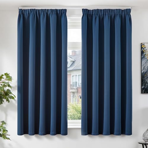 TOPICK Gardinen Vorhänge Verdunklungsvorhänge H175xB140 2er Set Dunkelblau | Gardinen mit Kräuselband Wohnzimmer modern Vorhänge Blickdicht Schlafzimmer Blackout Curtains verdunkel