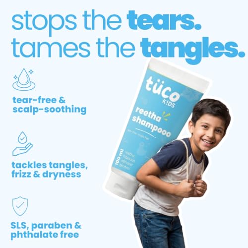 Image of Tuco Kids Mild Shampoo With Soapnut, Almond, Henna, Pomegranate | Ages 2-5, 4-10, 10-15, 5-10 Years | Paraben, SLS & Sulphate Free | pH 5.5, Vegan & Tear Free | 100 ml (Pack of 2) |