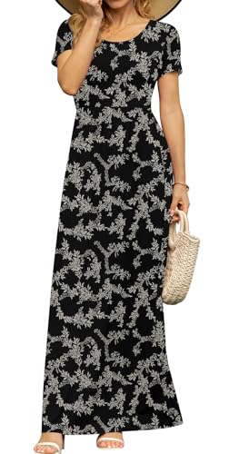 Image of DB MOON Womens 2026 Summer Maxi Dresses Casual Short Sleeve Empire Waist Spring Long Dress with Pockets