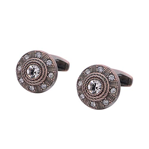 Rockyu Men's Cufflinks Stylish, Old Copper Color, Large, Zirconia, Round Cufflinks, For Business, Attendance, Wedding, Job Celebration, Gift, Fashion, Brass, Cubic Zirconia