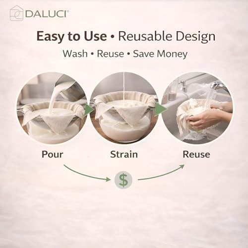 Image of DALUCI Muslin Cloth for Hung Curd & Paneer Making, Cheese Cloth Grade 100, 20x20 Inch Unbleached Cotton Curd Strainer Cloth for Yogurt, Cheese, Idli Steaming & Kitchen Use, 6 PCS