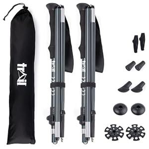 Trail Folding Walking Poles 2 Pack – Lightweight Aluminium Trekking & Hiking Sticks, Adjustable Fliplock Design, Tungsten Tips with Mud, Snow, Rubber & Boot Attachments for All Terrains, 120–135cm